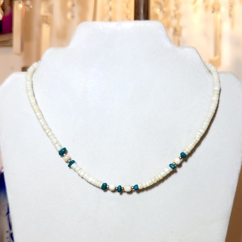 Y2k Bohemian Style Coconut Shell & Turquoise Bead… - image 5